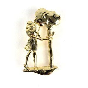 Vintage Gold Tone AJC Golf Lady Brooch